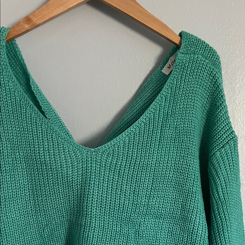 Teal Twist Back Miracle Sweater